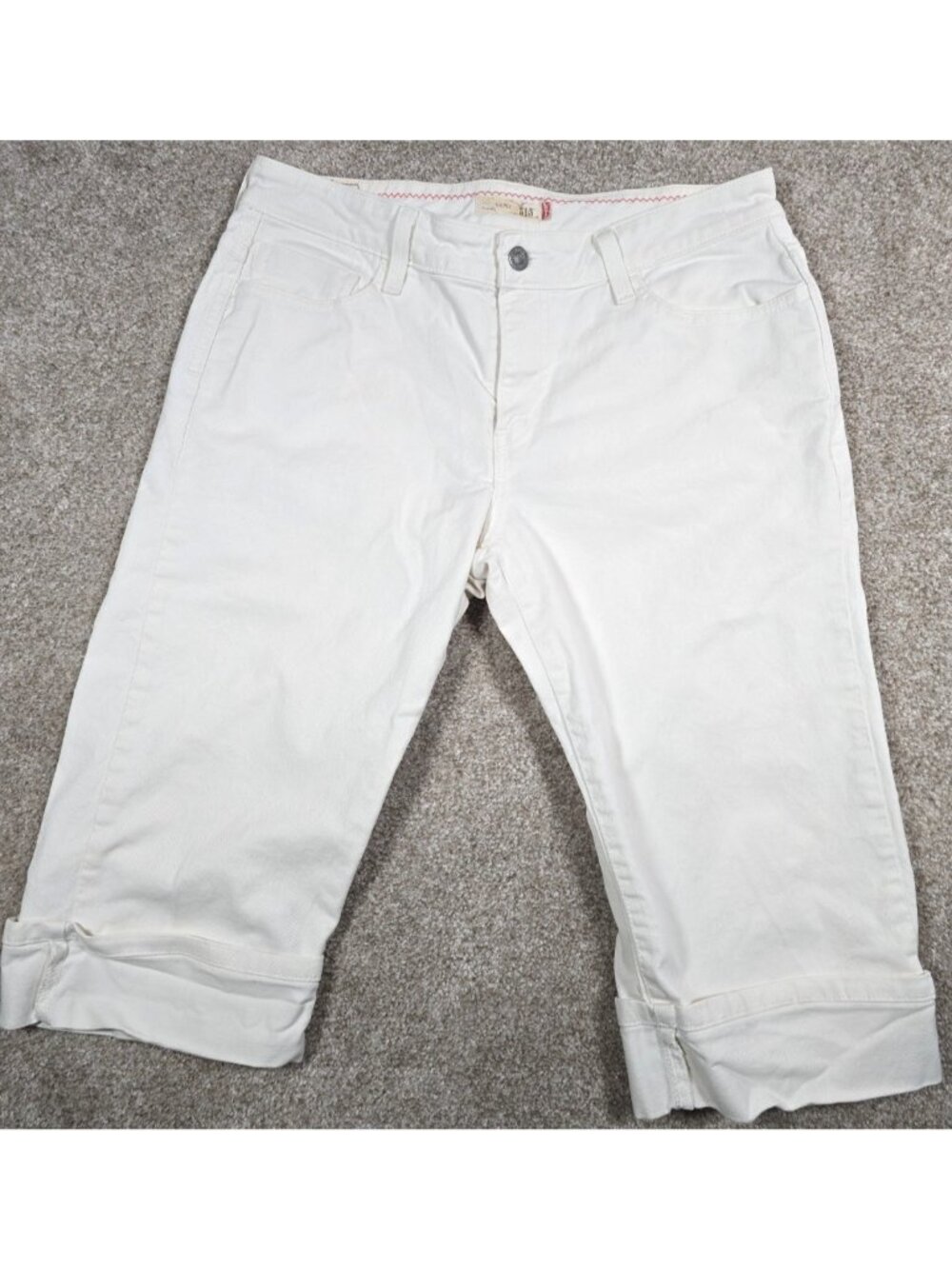 Levi's 515 White Denim Capris Cotton/Spandex Stretch 2" Cuff Mid Rise Women's 12